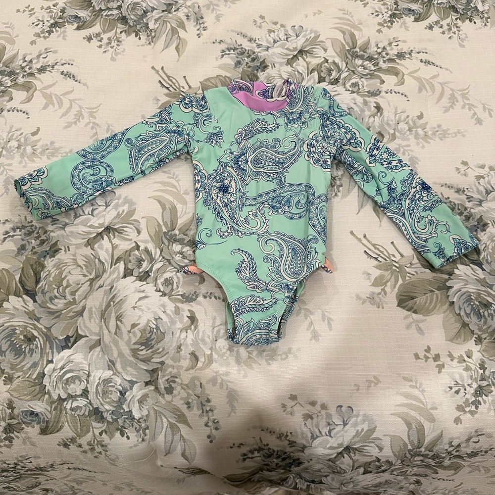 Shade Critters Paisley Colorblock One Piece Long Sleeve Girls Swimsuit 3T